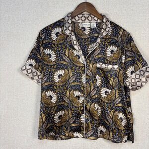 Rachel Zoe Womens Large Boho Pajama Top Blouse  Floral Button Up Short Sleeve